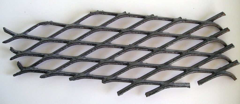 A photo of a small sheet of expanded metal