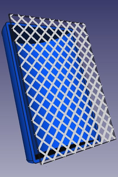 Screenshot of FreeCAD application shows an HDPE drum cut in-half with a hatch plane atop it